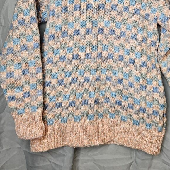 Moffat Woollens Vintage Tight Knit Pastel Checkerboard Wool Pull Over Sweater - Picture 2 of 12